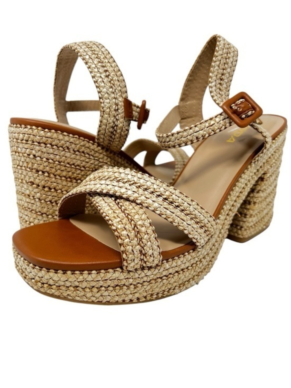 Soda Woven Platform Sandals in Natural Tan and Beige